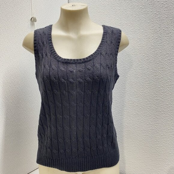 NEW RALPH LAUREN Womens Metallic Rib-Knit Sweater Tank Top Size XL Black - Picture 1 of 1